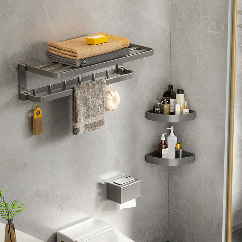 Modern Gray Bathroom Accessory Set Aluminum Stainless Bath Shelf/Robe Hooks/Towel Bar 4-Piece Set (Toilet Paper Holder) Clearhalo 'Bathroom Hardware Sets' 'Bathroom Hardware' 'Bathroom Remodel & Bathroom Fixtures' 'bathroom_hardware_sets' 'Home Improvement' 'home_improvement' 'home_improvement_bathroom_hardware_sets' 6864647