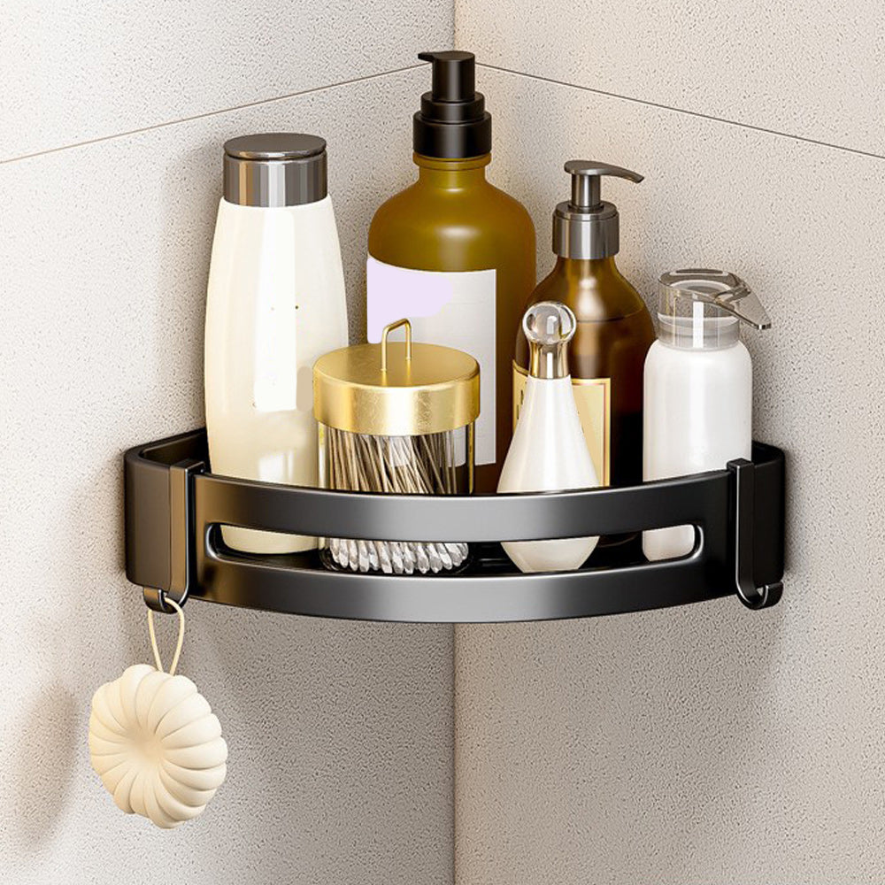 Contemporary Bath Hardware Set Matte Black Bathroom Set with Robe Hooks/Towel Bar Triangular Bath Shelf Clearhalo 'Bathroom Hardware Sets' 'Bathroom Hardware' 'Bathroom Remodel & Bathroom Fixtures' 'bathroom_hardware_sets' 'Home Improvement' 'home_improvement' 'home_improvement_bathroom_hardware_sets' 6864662