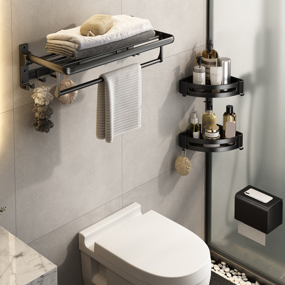 Contemporary Bath Hardware Set Matte Black Bathroom Set with Robe Hooks/Towel Bar 4-Piece Set (Toilet Paper Holder) Clearhalo 'Bathroom Hardware Sets' 'Bathroom Hardware' 'Bathroom Remodel & Bathroom Fixtures' 'bathroom_hardware_sets' 'Home Improvement' 'home_improvement' 'home_improvement_bathroom_hardware_sets' 6864675