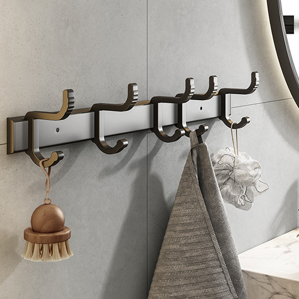 Contemporary Bath Hardware Set Matte Black Bathroom Set with Robe Hooks/Towel Bar Row Hook (5 Rows) Clearhalo 'Bathroom Hardware Sets' 'Bathroom Hardware' 'Bathroom Remodel & Bathroom Fixtures' 'bathroom_hardware_sets' 'Home Improvement' 'home_improvement' 'home_improvement_bathroom_hardware_sets' 6864678