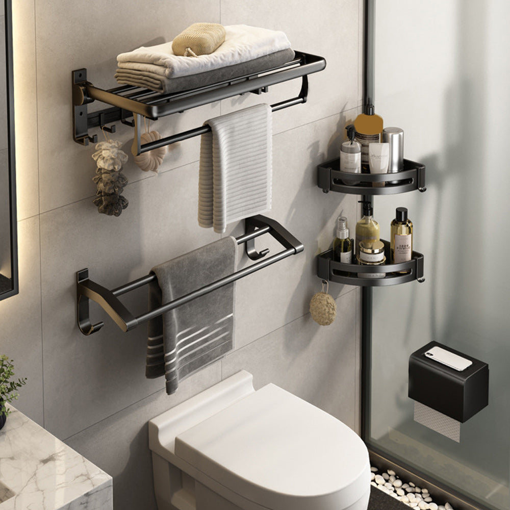 Contemporary Bath Hardware Set Matte Black Bathroom Set with Robe Hooks/Towel Bar 5-Piece Set (Towel Bar) Clearhalo 'Bathroom Hardware Sets' 'Bathroom Hardware' 'Bathroom Remodel & Bathroom Fixtures' 'bathroom_hardware_sets' 'Home Improvement' 'home_improvement' 'home_improvement_bathroom_hardware_sets' 6864680