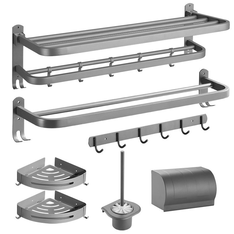 Modern Bath Hardware Set in Stainless Steel Matte Gray Robe Hooks/Towel Bar 7-Piece Set Clearhalo 'Bathroom Hardware Sets' 'Bathroom Hardware' 'Bathroom Remodel & Bathroom Fixtures' 'bathroom_hardware_sets' 'Home Improvement' 'home_improvement' 'home_improvement_bathroom_hardware_sets' 6864698