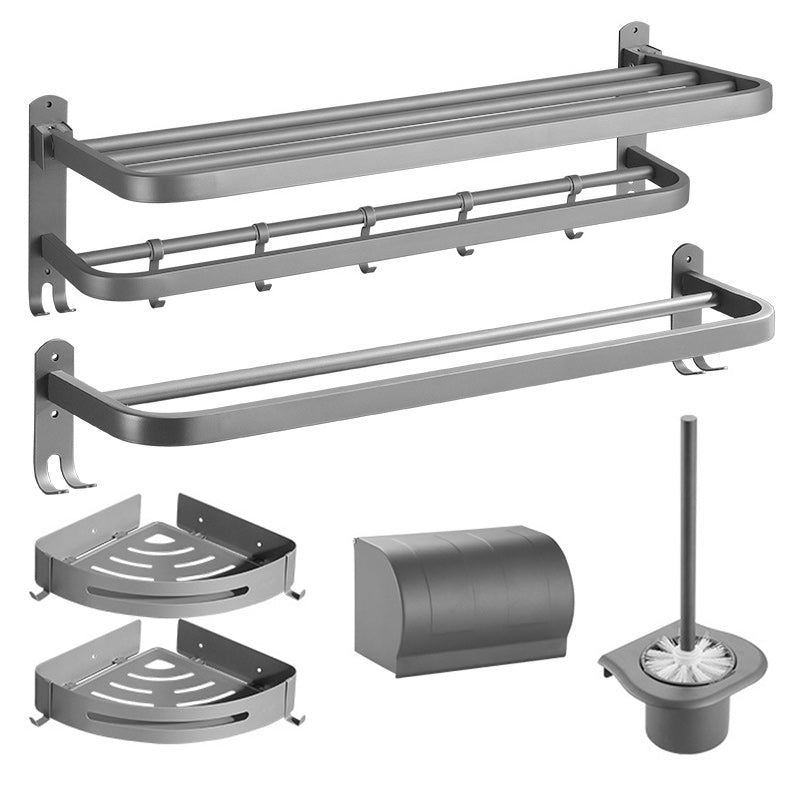 Modern Bath Hardware Set in Stainless Steel Matte Gray Robe Hooks/Towel Bar 6-Piece Set (Towel Bar) Clearhalo 'Bathroom Hardware Sets' 'Bathroom Hardware' 'Bathroom Remodel & Bathroom Fixtures' 'bathroom_hardware_sets' 'Home Improvement' 'home_improvement' 'home_improvement_bathroom_hardware_sets' 6864702