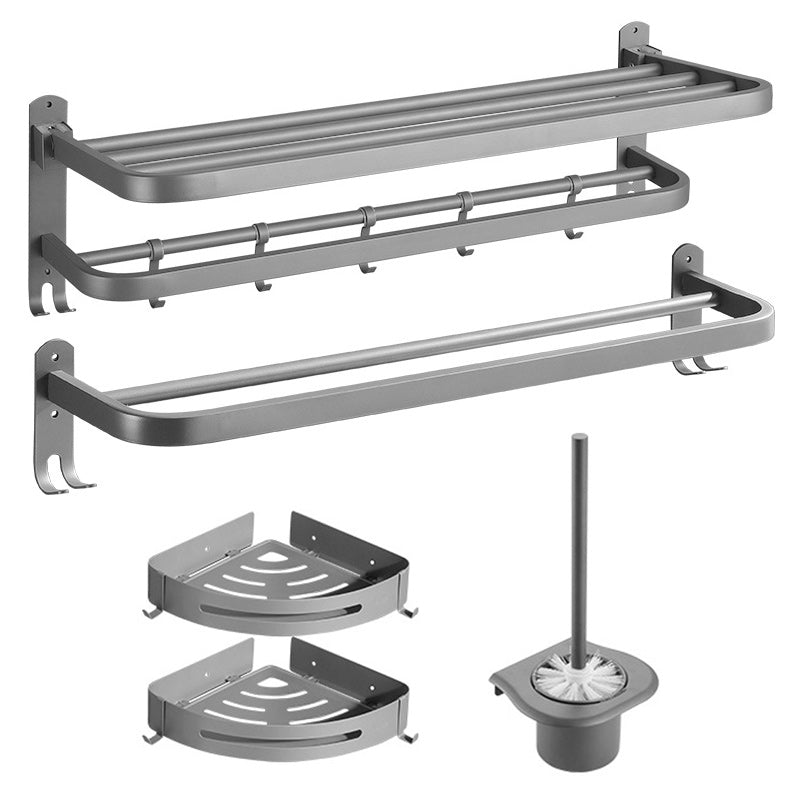 Modern Bath Hardware Set in Stainless Steel Matte Gray Robe Hooks/Towel Bar 5-Piece Set (Towel Bar) Clearhalo 'Bathroom Hardware Sets' 'Bathroom Hardware' 'Bathroom Remodel & Bathroom Fixtures' 'bathroom_hardware_sets' 'Home Improvement' 'home_improvement' 'home_improvement_bathroom_hardware_sets' 6864704