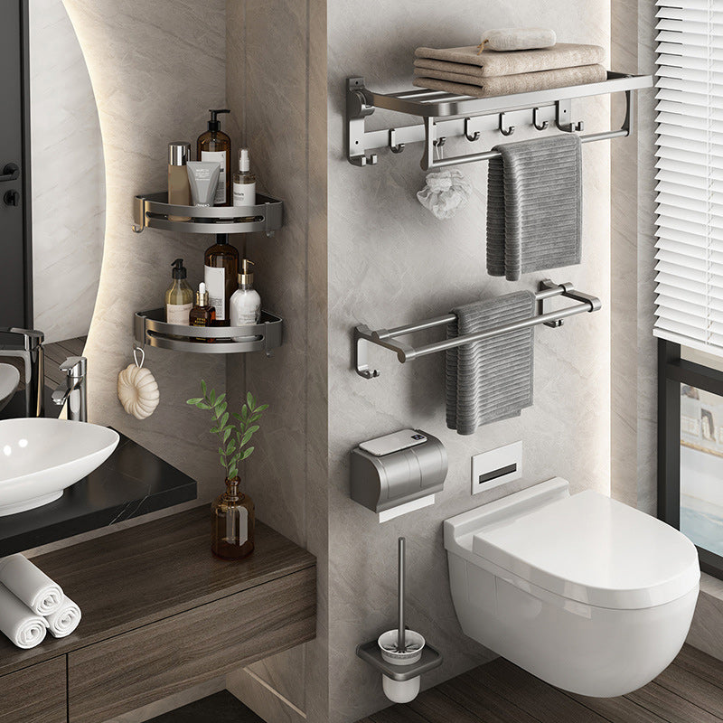 Contemporary Gray Bathroom Hardware Set Bath Shelf/Towel Bar Included Bathroom Set Clearhalo 'Bathroom Hardware Sets' 'Bathroom Hardware' 'Bathroom Remodel & Bathroom Fixtures' 'bathroom_hardware_sets' 'Home Improvement' 'home_improvement' 'home_improvement_bathroom_hardware_sets' 6864711