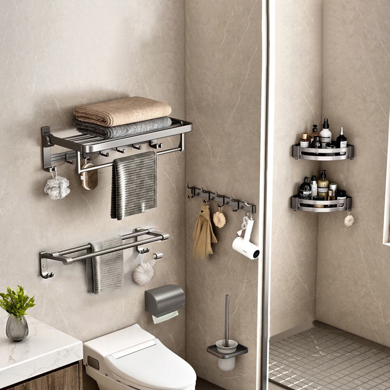 Contemporary Gray Bathroom Hardware Set Bath Shelf/Towel Bar Included Bathroom Set 7-Piece Set Clearhalo 'Bathroom Hardware Sets' 'Bathroom Hardware' 'Bathroom Remodel & Bathroom Fixtures' 'bathroom_hardware_sets' 'Home Improvement' 'home_improvement' 'home_improvement_bathroom_hardware_sets' 6864715