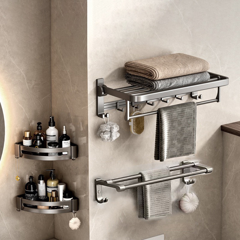 Contemporary Gray Bathroom Hardware Set Bath Shelf/Towel Bar Included Bathroom Set 4-Piece Set Clearhalo 'Bathroom Hardware Sets' 'Bathroom Hardware' 'Bathroom Remodel & Bathroom Fixtures' 'bathroom_hardware_sets' 'Home Improvement' 'home_improvement' 'home_improvement_bathroom_hardware_sets' 6864718