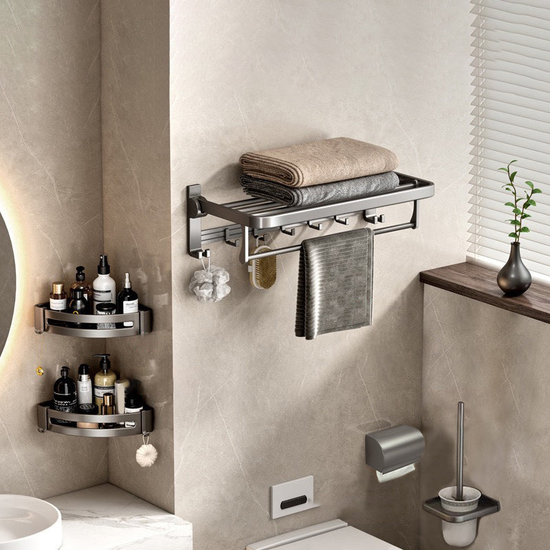 Contemporary Gray Bathroom Hardware Set Bath Shelf/Towel Bar Included Bathroom Set 5 piece Set Clearhalo 'Bathroom Hardware Sets' 'Bathroom Hardware' 'Bathroom Remodel & Bathroom Fixtures' 'bathroom_hardware_sets' 'Home Improvement' 'home_improvement' 'home_improvement_bathroom_hardware_sets' 6864723