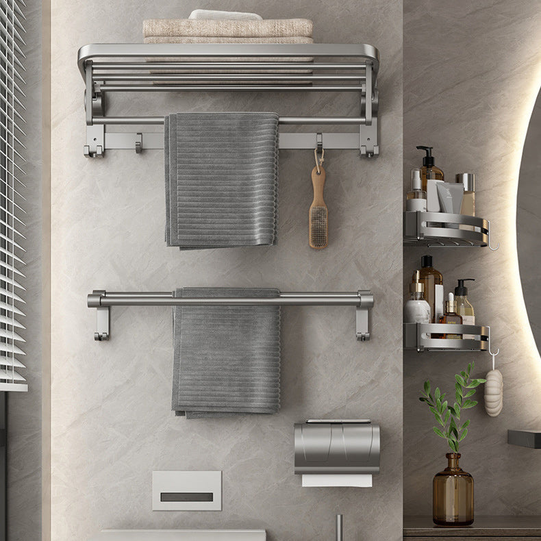 Contemporary Gray Bathroom Hardware Set Bath Shelf/Towel Bar Included Bathroom Set Clearhalo 'Bathroom Hardware Sets' 'Bathroom Hardware' 'Bathroom Remodel & Bathroom Fixtures' 'bathroom_hardware_sets' 'Home Improvement' 'home_improvement' 'home_improvement_bathroom_hardware_sets' 6864725