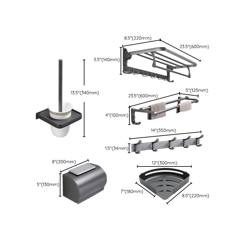 Contemporary Gray Bathroom Hardware Set Bath Shelf/Towel Bar Included Bathroom Set Clearhalo 'Bathroom Hardware Sets' 'Bathroom Hardware' 'Bathroom Remodel & Bathroom Fixtures' 'bathroom_hardware_sets' 'Home Improvement' 'home_improvement' 'home_improvement_bathroom_hardware_sets' 6864726