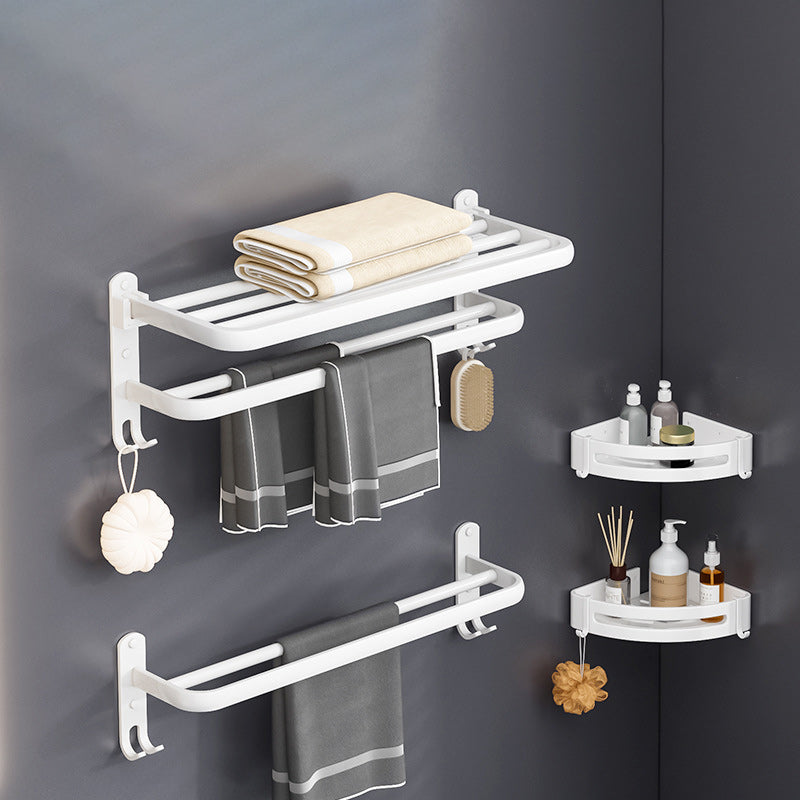 White Contemporary Bathroom Accessory Set Stainless Aluminum Bathroom Set 4-Piece Set (Towel Bar) Clearhalo 'Bathroom Hardware Sets' 'Bathroom Hardware' 'Bathroom Remodel & Bathroom Fixtures' 'bathroom_hardware_sets' 'Home Improvement' 'home_improvement' 'home_improvement_bathroom_hardware_sets' 6864746