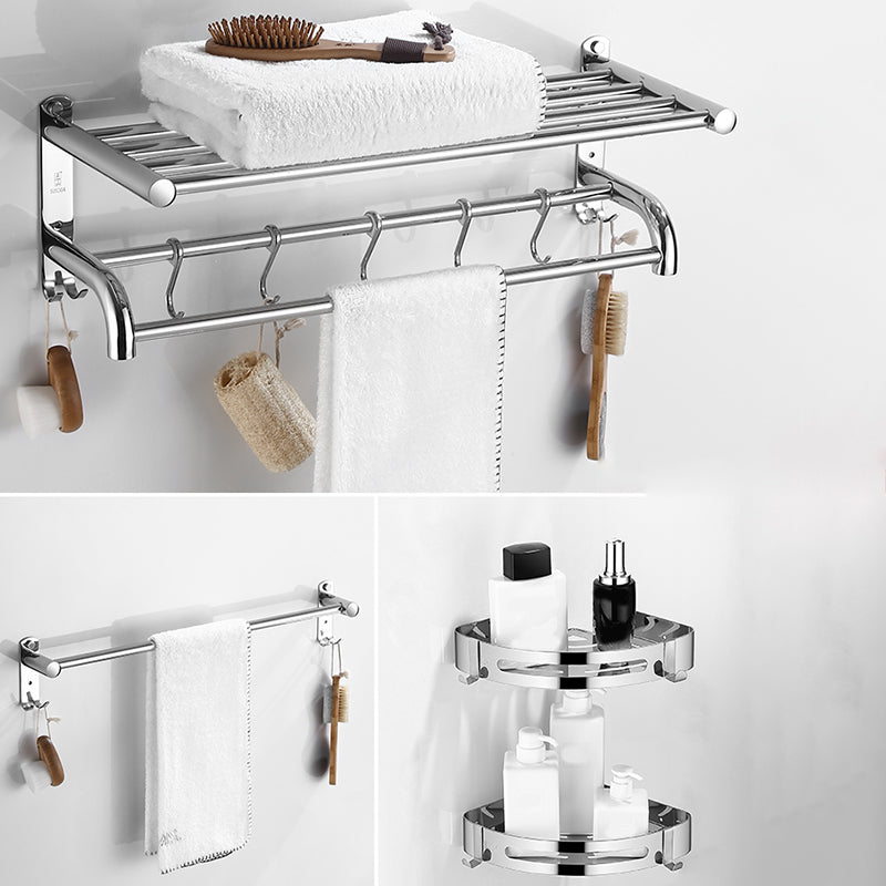 Modern Bathroom Set with Bath Shelf/Towel Bar Polished Chrome Bathroom Accessory Kit Curved Bar 4-Piece Set (Towel Bar) Clearhalo 'Bathroom Hardware Sets' 'Bathroom Hardware' 'Bathroom Remodel & Bathroom Fixtures' 'bathroom_hardware_sets' 'Home Improvement' 'home_improvement' 'home_improvement_bathroom_hardware_sets' 6864777