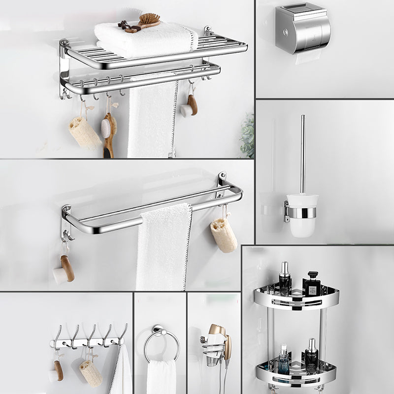 Modern Bathroom Set with Bath Shelf/Towel Bar Polished Chrome Bathroom Accessory Kit Horizontal Bar with Hook 8-Piece Set Clearhalo 'Bathroom Hardware Sets' 'Bathroom Hardware' 'Bathroom Remodel & Bathroom Fixtures' 'bathroom_hardware_sets' 'Home Improvement' 'home_improvement' 'home_improvement_bathroom_hardware_sets' 6864791