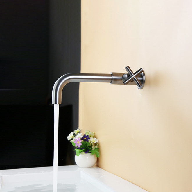 Wall Mounted Faucets Single Cross Handle Faucet for Bathroom Smoke Gray Clearhalo 'Bathroom Remodel & Bathroom Fixtures' 'Bathroom Sink Faucets' 'Bathroom Sinks & Faucet Components' 'bathroom_sink_faucets' 'Home Improvement' 'home_improvement' 'home_improvement_bathroom_sink_faucets' 6871279