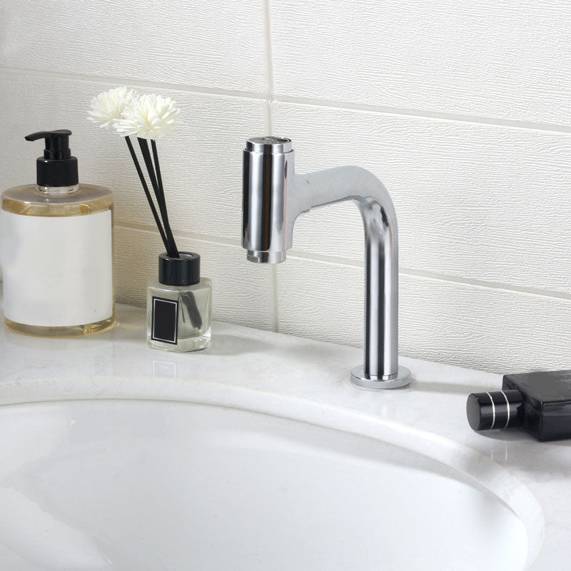 Modern Style Vanity Sink Faucet Swivel Spout Bathroom Faucet Chrome 6.5" Clearhalo 'Bathroom Remodel & Bathroom Fixtures' 'Bathroom Sink Faucets' 'Bathroom Sinks & Faucet Components' 'bathroom_sink_faucets' 'Home Improvement' 'home_improvement' 'home_improvement_bathroom_sink_faucets' 6871352