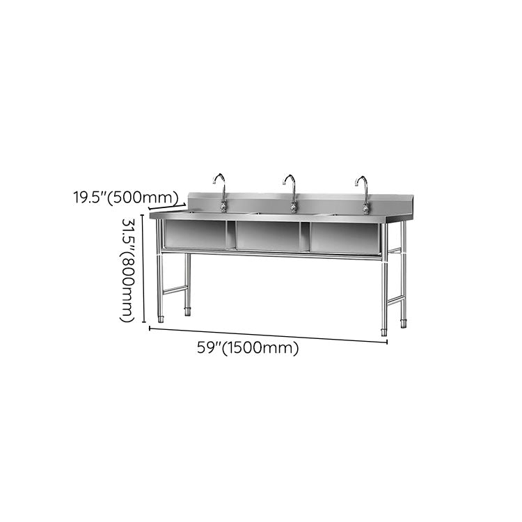 Simple Kitchen Sink Triple Bowl Stainless Steel Sink with Faucets Clearhalo 'Home Improvement' 'home_improvement' 'home_improvement_kitchen_sinks' 'Kitchen Remodel & Kitchen Fixtures' 'Kitchen Sinks & Faucet Components' 'Kitchen Sinks' 'kitchen_sinks' 6871701