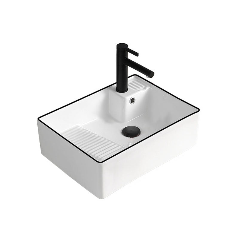 Classic Bathroom Sink Rectangular White Trough Sink with Pop-Up Drain 20"L x 15"W x 6"H White/ Black Sink with Faucet Clearhalo 'Bathroom Remodel & Bathroom Fixtures' 'Bathroom Sinks & Faucet Components' 'Bathroom Sinks' 'bathroom_sink' 'Home Improvement' 'home_improvement' 'home_improvement_bathroom_sink' 6871890