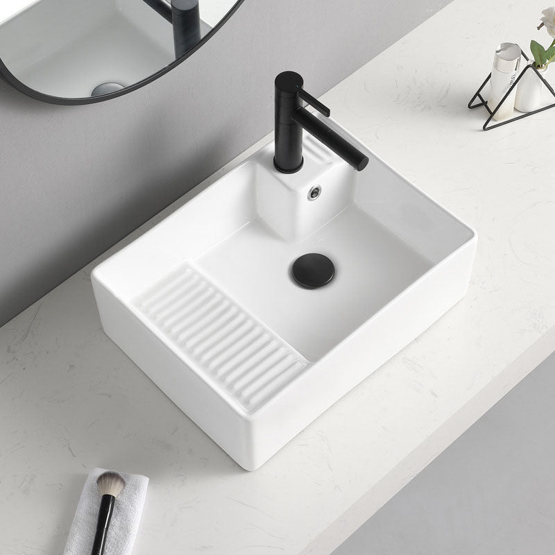 Classic Bathroom Sink Rectangular White Trough Sink with Pop-Up Drain Clearhalo 'Bathroom Remodel & Bathroom Fixtures' 'Bathroom Sinks & Faucet Components' 'Bathroom Sinks' 'bathroom_sink' 'Home Improvement' 'home_improvement' 'home_improvement_bathroom_sink' 6871892