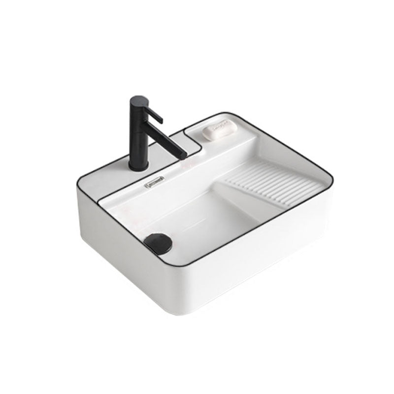 Classic Bathroom Sink Rectangular White Trough Sink with Pop-Up Drain 20"L x 17"W x 6"H White/ Black Sink with Faucet Clearhalo 'Bathroom Remodel & Bathroom Fixtures' 'Bathroom Sinks & Faucet Components' 'Bathroom Sinks' 'bathroom_sink' 'Home Improvement' 'home_improvement' 'home_improvement_bathroom_sink' 6871894