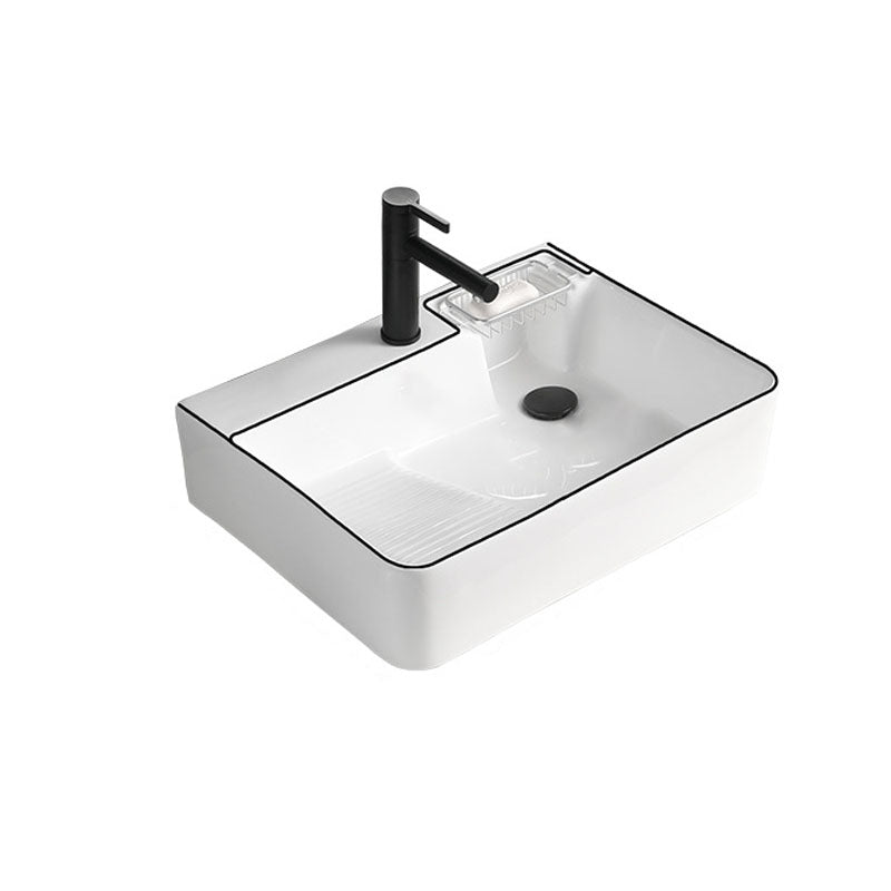 Classic Bathroom Sink Rectangular White Trough Sink with Pop-Up Drain 23"L x 18"W x 6"H White/ Black Sink with Faucet Clearhalo 'Bathroom Remodel & Bathroom Fixtures' 'Bathroom Sinks & Faucet Components' 'Bathroom Sinks' 'bathroom_sink' 'Home Improvement' 'home_improvement' 'home_improvement_bathroom_sink' 6871898