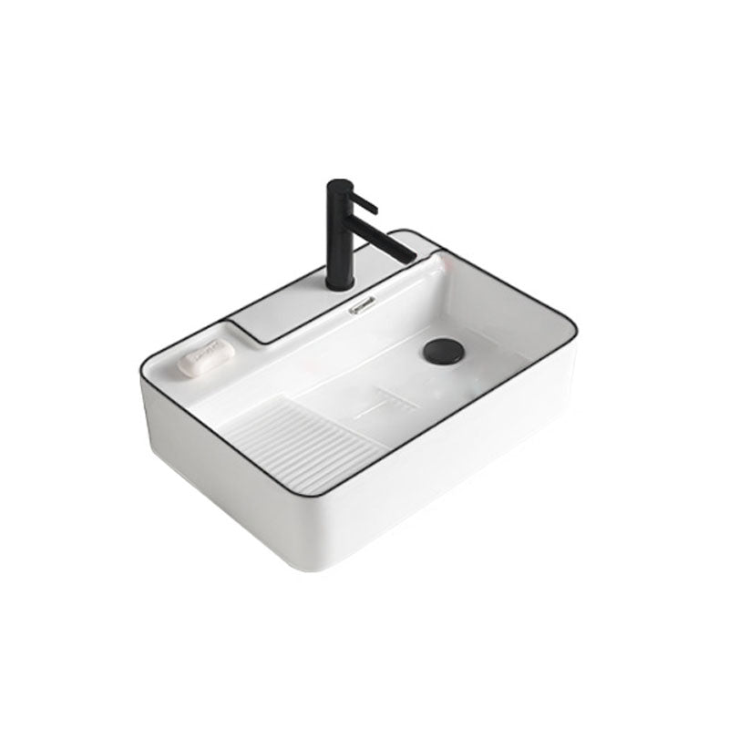 Classic Bathroom Sink Rectangular White Trough Sink with Pop-Up Drain 24"L x 17"W x 6"H White/ Black Sink with Faucet Clearhalo 'Bathroom Remodel & Bathroom Fixtures' 'Bathroom Sinks & Faucet Components' 'Bathroom Sinks' 'bathroom_sink' 'Home Improvement' 'home_improvement' 'home_improvement_bathroom_sink' 6871903