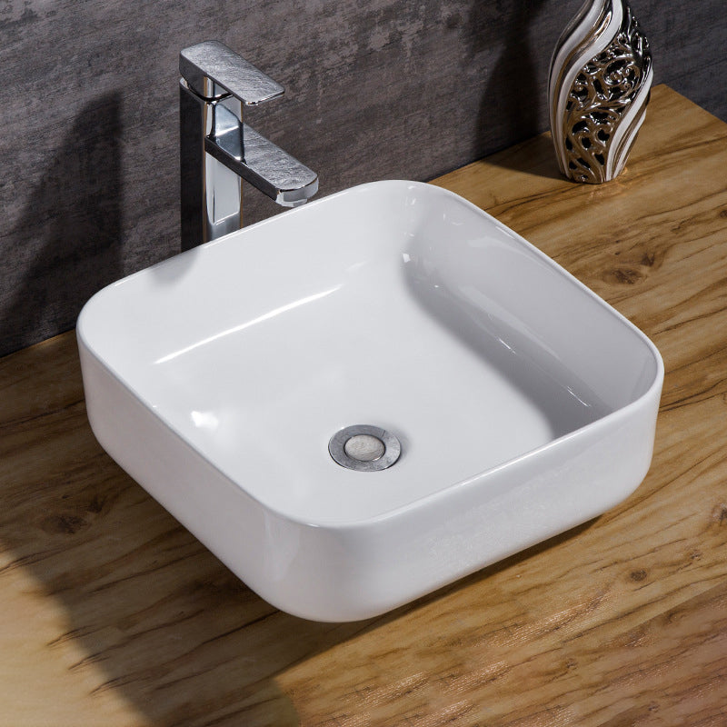 Modern Bathroom Sink Solid Color Porcelain Vessel Bathroom Sink 15.4"L x 15.4"W x 5.5"H Sink with Faucet Clearhalo 'Bathroom Remodel & Bathroom Fixtures' 'Bathroom Sinks & Faucet Components' 'Bathroom Sinks' 'bathroom_sink' 'Home Improvement' 'home_improvement' 'home_improvement_bathroom_sink' 6871917