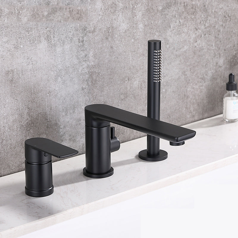 Modern Style Roman Tub Faucet Pure Color Deck-Mount Low Arc Copper Roman Tub Faucet Clearhalo 'Bathroom Remodel & Bathroom Fixtures' 'Bathtub Faucets' 'bathtub_faucets' 'Home Improvement' 'home_improvement' 'home_improvement_bathtub_faucets' 6872006