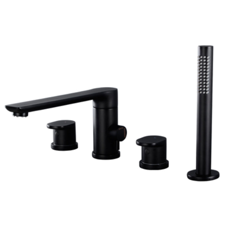 Modern Style Roman Tub Faucet Pure Color Deck-Mount Low Arc Copper Roman Tub Faucet Black 4 Hole Faucets Clearhalo 'Bathroom Remodel & Bathroom Fixtures' 'Bathtub Faucets' 'bathtub_faucets' 'Home Improvement' 'home_improvement' 'home_improvement_bathtub_faucets' 6872008