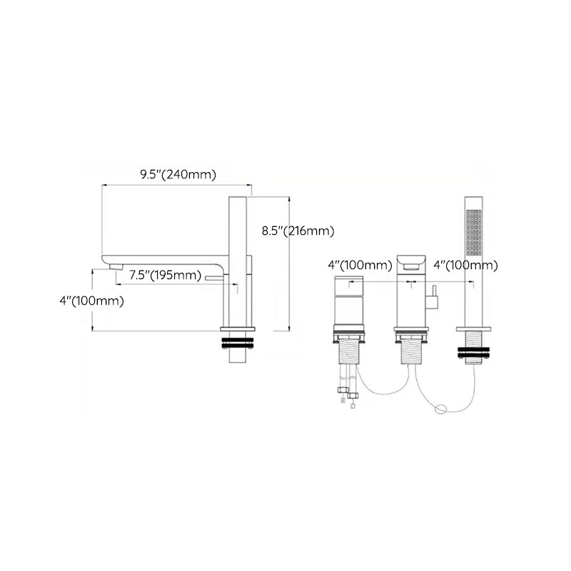 Modern Style Roman Tub Faucet Pure Color Deck-Mount Low Arc Copper Roman Tub Faucet Clearhalo 'Bathroom Remodel & Bathroom Fixtures' 'Bathtub Faucets' 'bathtub_faucets' 'Home Improvement' 'home_improvement' 'home_improvement_bathtub_faucets' 6872026