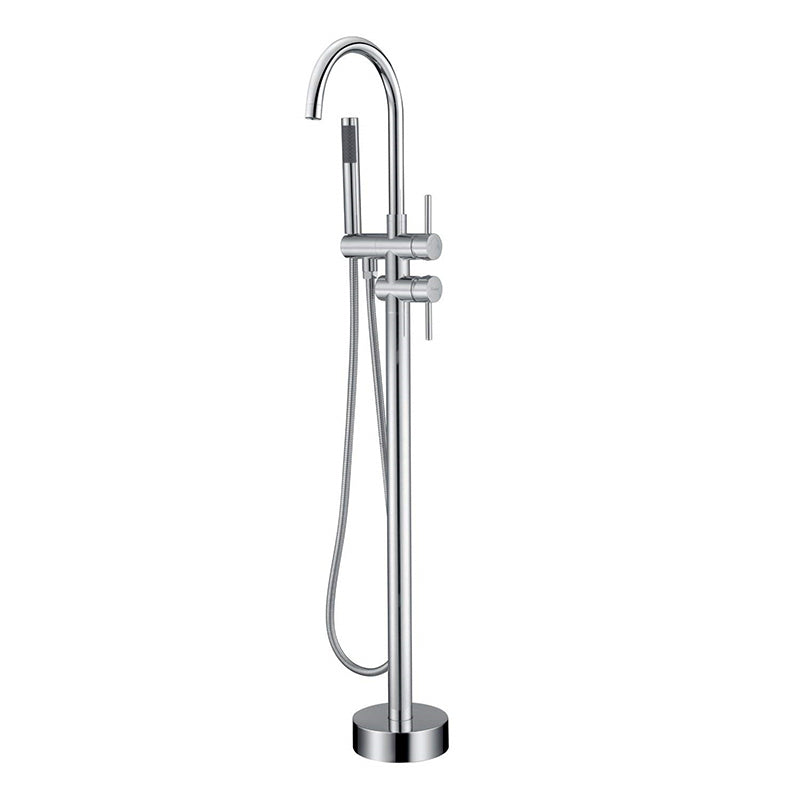 Modern Style Freestanding Tub Filler Floor Mount Freestanding Tub Filler with Hand Shower Chrome Round Clearhalo 'Bathroom Remodel & Bathroom Fixtures' 'Bathtub Faucets' 'bathtub_faucets' 'Home Improvement' 'home_improvement' 'home_improvement_bathtub_faucets' 6872068