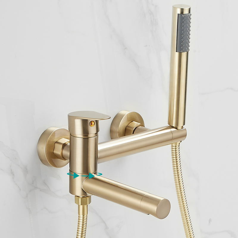 Bathroom Faucet Handheld Shower Head Rod Handle Bathtub Faucet Gold Clearhalo 'Bathroom Remodel & Bathroom Fixtures' 'Bathtub Faucets' 'bathtub_faucets' 'Home Improvement' 'home_improvement' 'home_improvement_bathtub_faucets' 6872093