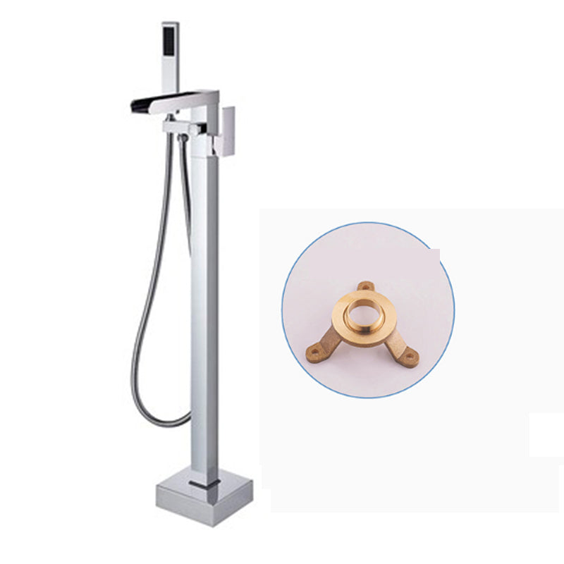 Modern Floor Standing Rod Handle Handheld Shower Head Bathtub Faucet Silver Ground Clearhalo 'Bathroom Remodel & Bathroom Fixtures' 'Bathtub Faucets' 'bathtub_faucets' 'Home Improvement' 'home_improvement' 'home_improvement_bathtub_faucets' 6872116