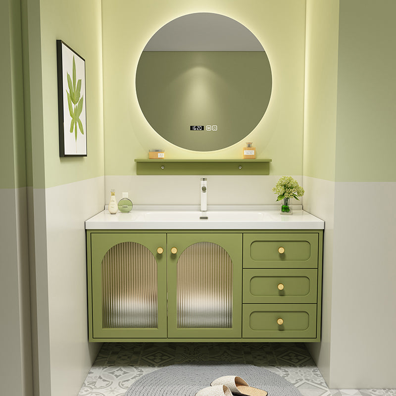 2 Doors Bath Vanity Drawers Mirror Wall Mount Rectangle Single Sink Wood Frame Vanity Clearhalo 'Bathroom Remodel & Bathroom Fixtures' 'Bathroom Vanities' 'bathroom_vanities' 'Home Improvement' 'home_improvement' 'home_improvement_bathroom_vanities' 6872212