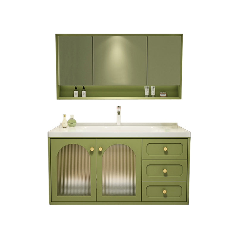 2 Doors Bath Vanity Drawers Mirror Wall Mount Rectangle Single Sink Wood Frame Vanity Vanity & Faucet & Mirror Cabinet Clearhalo 'Bathroom Remodel & Bathroom Fixtures' 'Bathroom Vanities' 'bathroom_vanities' 'Home Improvement' 'home_improvement' 'home_improvement_bathroom_vanities' 6872221