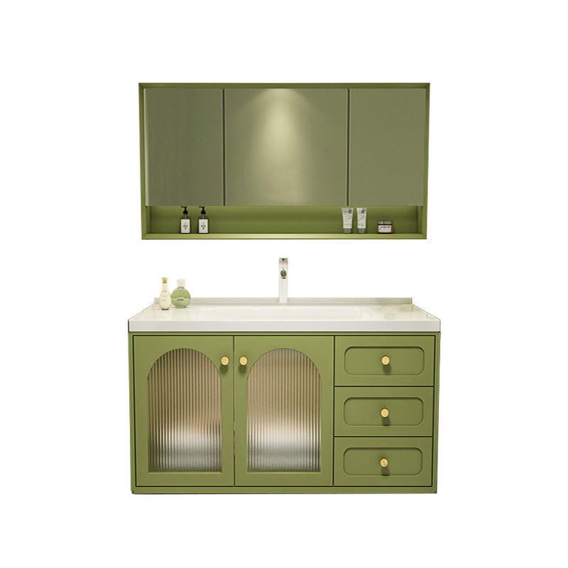 2 Doors Bath Vanity Drawers Mirror Wall Mount Rectangle Single Sink Wood Frame Vanity Vanity & Faucet & Mirror Cabinet Clearhalo 'Bathroom Remodel & Bathroom Fixtures' 'Bathroom Vanities' 'bathroom_vanities' 'Home Improvement' 'home_improvement' 'home_improvement_bathroom_vanities' 6872225