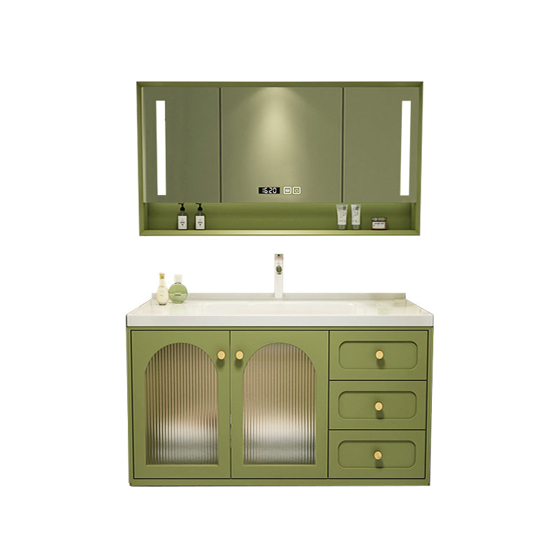 2 Doors Bath Vanity Drawers Mirror Wall Mount Rectangle Single Sink Wood Frame Vanity Vanity & Faucet & Smart Medicine Cabinet Clearhalo 'Bathroom Remodel & Bathroom Fixtures' 'Bathroom Vanities' 'bathroom_vanities' 'Home Improvement' 'home_improvement' 'home_improvement_bathroom_vanities' 6872226