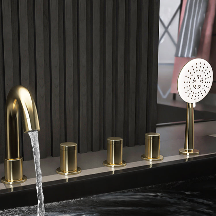 Modern Style Roman Tub Filler Deck-Mount High Arc Copper Roman Tub Filler Clearhalo 'Bathroom Remodel & Bathroom Fixtures' 'Bathtub Faucets' 'bathtub_faucets' 'Home Improvement' 'home_improvement' 'home_improvement_bathtub_faucets' 6872941