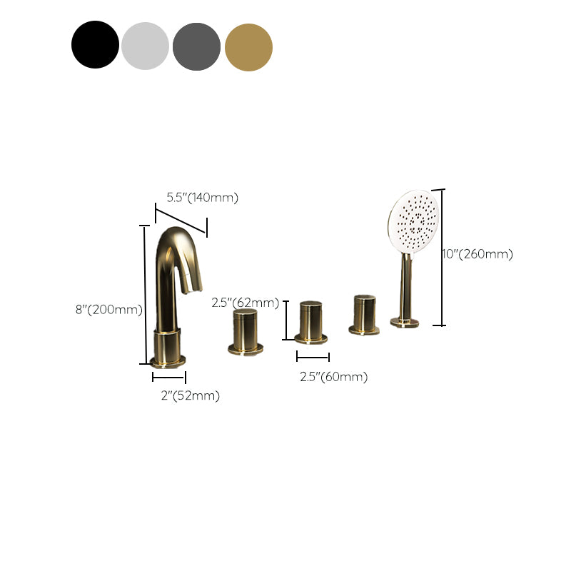 Modern Style Roman Tub Filler Deck-Mount High Arc Copper Roman Tub Filler Clearhalo 'Bathroom Remodel & Bathroom Fixtures' 'Bathtub Faucets' 'bathtub_faucets' 'Home Improvement' 'home_improvement' 'home_improvement_bathtub_faucets' 6872955