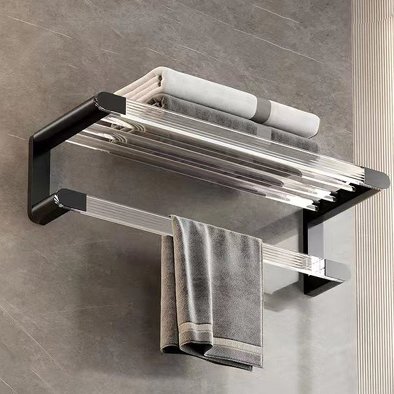 Matte Black Bathroom Hardware Set Metal & Acrylic Bath Shelf/Towel Bar/Robe Hooks Towel Rack Clearhalo 'Bathroom Hardware Sets' 'Bathroom Hardware' 'Bathroom Remodel & Bathroom Fixtures' 'bathroom_hardware_sets' 'Home Improvement' 'home_improvement' 'home_improvement_bathroom_hardware_sets' 6876471