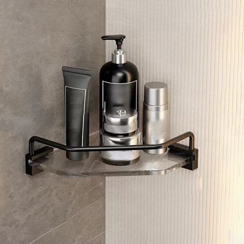 Matte Black Bathroom Hardware Set Metal & Acrylic Bath Shelf/Towel Bar/Robe Hooks Triangular Bath Shelf Clearhalo 'Bathroom Hardware Sets' 'Bathroom Hardware' 'Bathroom Remodel & Bathroom Fixtures' 'bathroom_hardware_sets' 'Home Improvement' 'home_improvement' 'home_improvement_bathroom_hardware_sets' 6876475