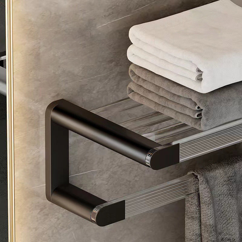 Matte Black Bathroom Hardware Set Metal & Acrylic Bath Shelf/Towel Bar/Robe Hooks Clearhalo 'Bathroom Hardware Sets' 'Bathroom Hardware' 'Bathroom Remodel & Bathroom Fixtures' 'bathroom_hardware_sets' 'Home Improvement' 'home_improvement' 'home_improvement_bathroom_hardware_sets' 6876478