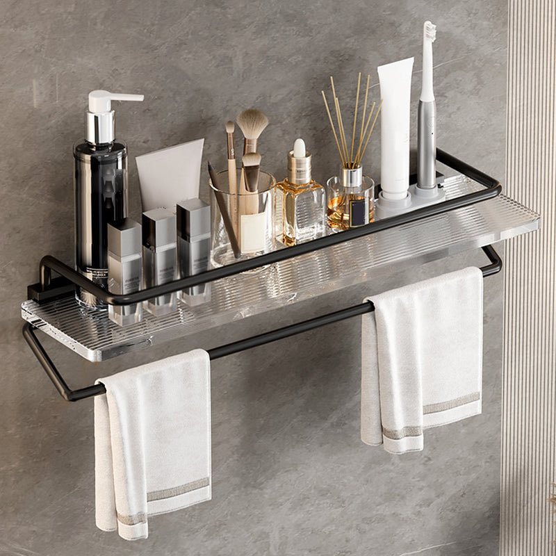 Matte Black Bathroom Hardware Set Metal & Acrylic Bath Shelf/Towel Bar/Robe Hooks Square Bath Shelf Clearhalo 'Bathroom Hardware Sets' 'Bathroom Hardware' 'Bathroom Remodel & Bathroom Fixtures' 'bathroom_hardware_sets' 'Home Improvement' 'home_improvement' 'home_improvement_bathroom_hardware_sets' 6876488