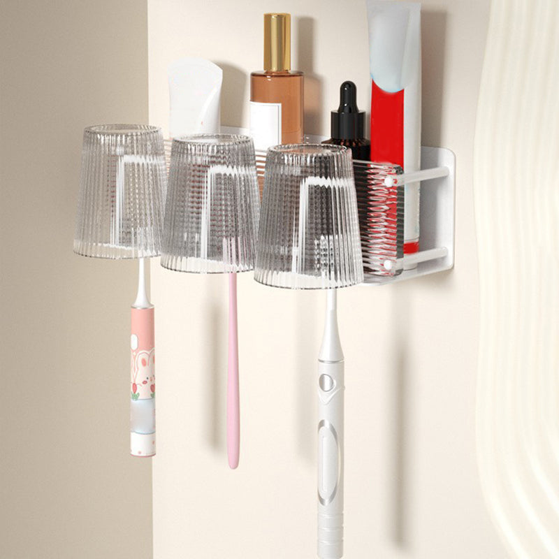 White & Clear Acrylic Bathroom Accessory Set with Towel Bar/Paper Holder/Robe Hook Toothbrush Holder Clearhalo 'Bathroom Hardware Sets' 'Bathroom Hardware' 'Bathroom Remodel & Bathroom Fixtures' 'bathroom_hardware_sets' 'Home Improvement' 'home_improvement' 'home_improvement_bathroom_hardware_sets' 6876502