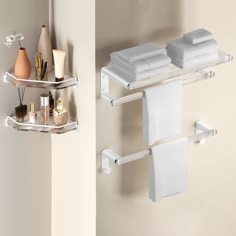 White & Clear Acrylic Bathroom Accessory Set with Towel Bar/Paper Holder/Robe Hook 4-Piece Set (Towel Bar) Clearhalo 'Bathroom Hardware Sets' 'Bathroom Hardware' 'Bathroom Remodel & Bathroom Fixtures' 'bathroom_hardware_sets' 'Home Improvement' 'home_improvement' 'home_improvement_bathroom_hardware_sets' 6876505