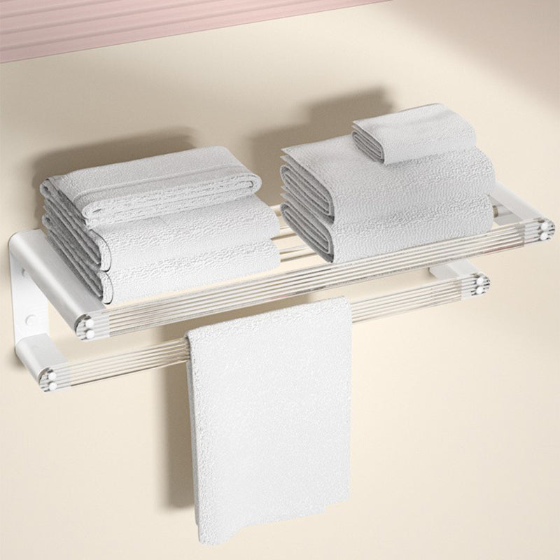 White & Clear Acrylic Bathroom Accessory Set with Towel Bar/Paper Holder/Robe Hook Clearhalo 'Bathroom Hardware Sets' 'Bathroom Hardware' 'Bathroom Remodel & Bathroom Fixtures' 'bathroom_hardware_sets' 'Home Improvement' 'home_improvement' 'home_improvement_bathroom_hardware_sets' 6876509