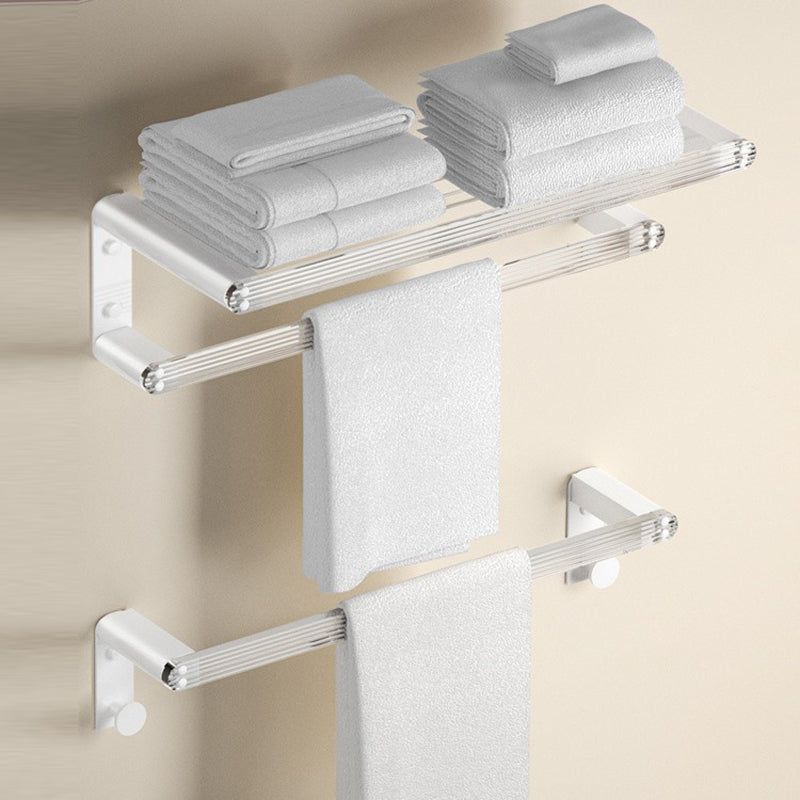 White & Clear Acrylic Bathroom Accessory Set with Towel Bar/Paper Holder/Robe Hook Towel Rack with Towel Bar Clearhalo 'Bathroom Hardware Sets' 'Bathroom Hardware' 'Bathroom Remodel & Bathroom Fixtures' 'bathroom_hardware_sets' 'Home Improvement' 'home_improvement' 'home_improvement_bathroom_hardware_sets' 6876513