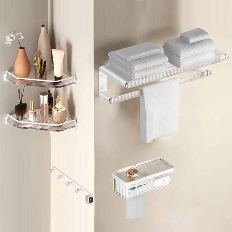 White & Clear Acrylic Bathroom Accessory Set with Towel Bar/Paper Holder/Robe Hook 5-Piece Set (Row Hook) Clearhalo 'Bathroom Hardware Sets' 'Bathroom Hardware' 'Bathroom Remodel & Bathroom Fixtures' 'bathroom_hardware_sets' 'Home Improvement' 'home_improvement' 'home_improvement_bathroom_hardware_sets' 6876521