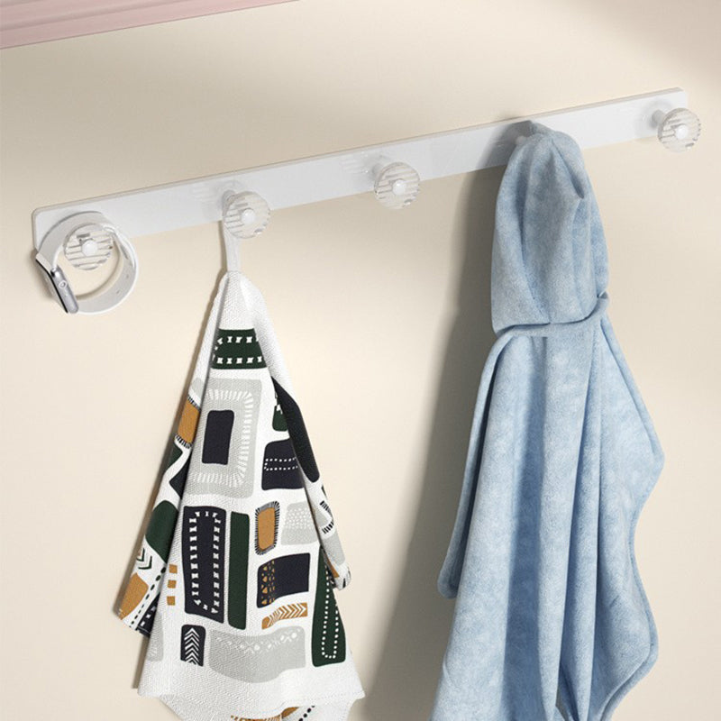 White & Clear Acrylic Bathroom Accessory Set with Towel Bar/Paper Holder/Robe Hook Row Hook (5 Rows) Clearhalo 'Bathroom Hardware Sets' 'Bathroom Hardware' 'Bathroom Remodel & Bathroom Fixtures' 'bathroom_hardware_sets' 'Home Improvement' 'home_improvement' 'home_improvement_bathroom_hardware_sets' 6876522