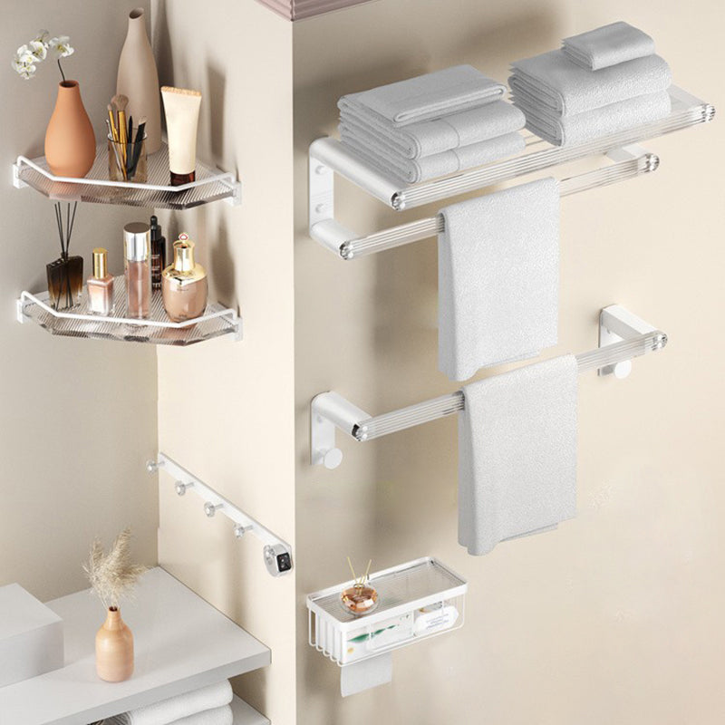 White & Clear Acrylic Bathroom Accessory Set with Towel Bar/Paper Holder/Robe Hook 6-Piece Set Clearhalo 'Bathroom Hardware Sets' 'Bathroom Hardware' 'Bathroom Remodel & Bathroom Fixtures' 'bathroom_hardware_sets' 'Home Improvement' 'home_improvement' 'home_improvement_bathroom_hardware_sets' 6876523
