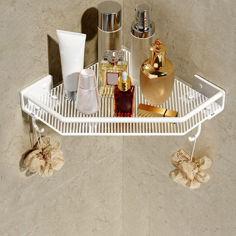 White & Clear Acrylic Bathroom Accessory Set with Towel Bar/Paper Holder/Robe Hook Triangle Bath Shelf (with Hook) Clearhalo 'Bathroom Hardware Sets' 'Bathroom Hardware' 'Bathroom Remodel & Bathroom Fixtures' 'bathroom_hardware_sets' 'Home Improvement' 'home_improvement' 'home_improvement_bathroom_hardware_sets' 6876525